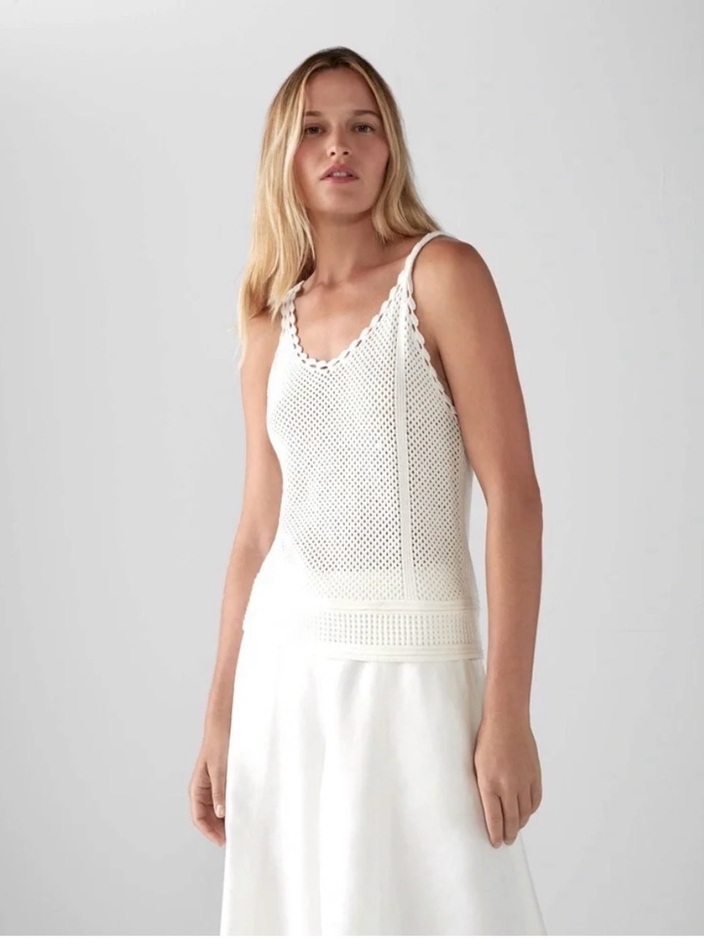 Club Monaco White Crochet Knit Camisole
